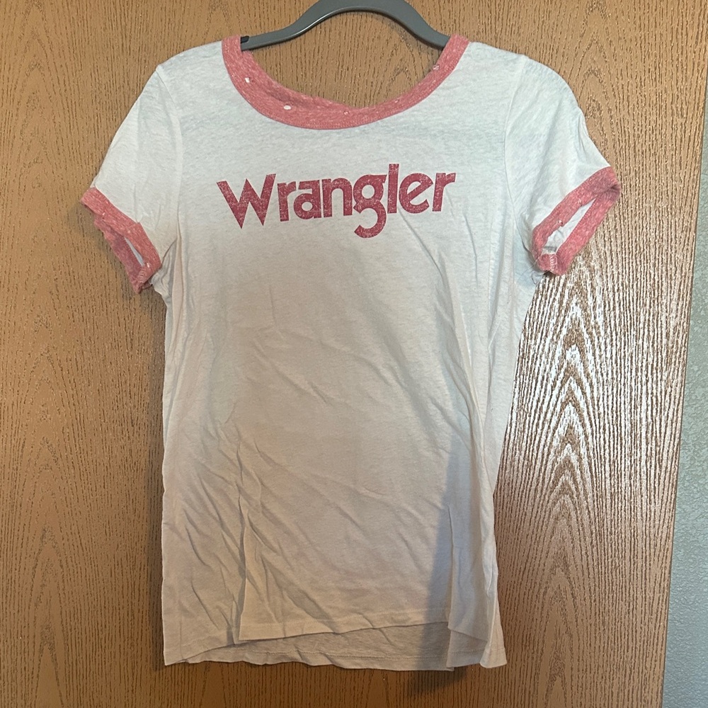 Wrangler White Tee with Pink Trim